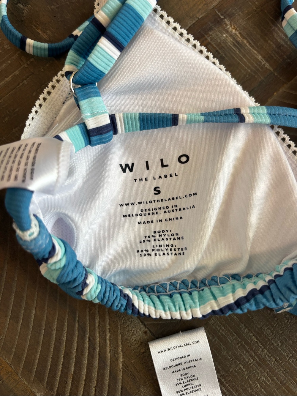 Wilo The Label Blue Stripe Ribbed Bikini Set Adjustable Scrunchie S - Picture 9 of 9